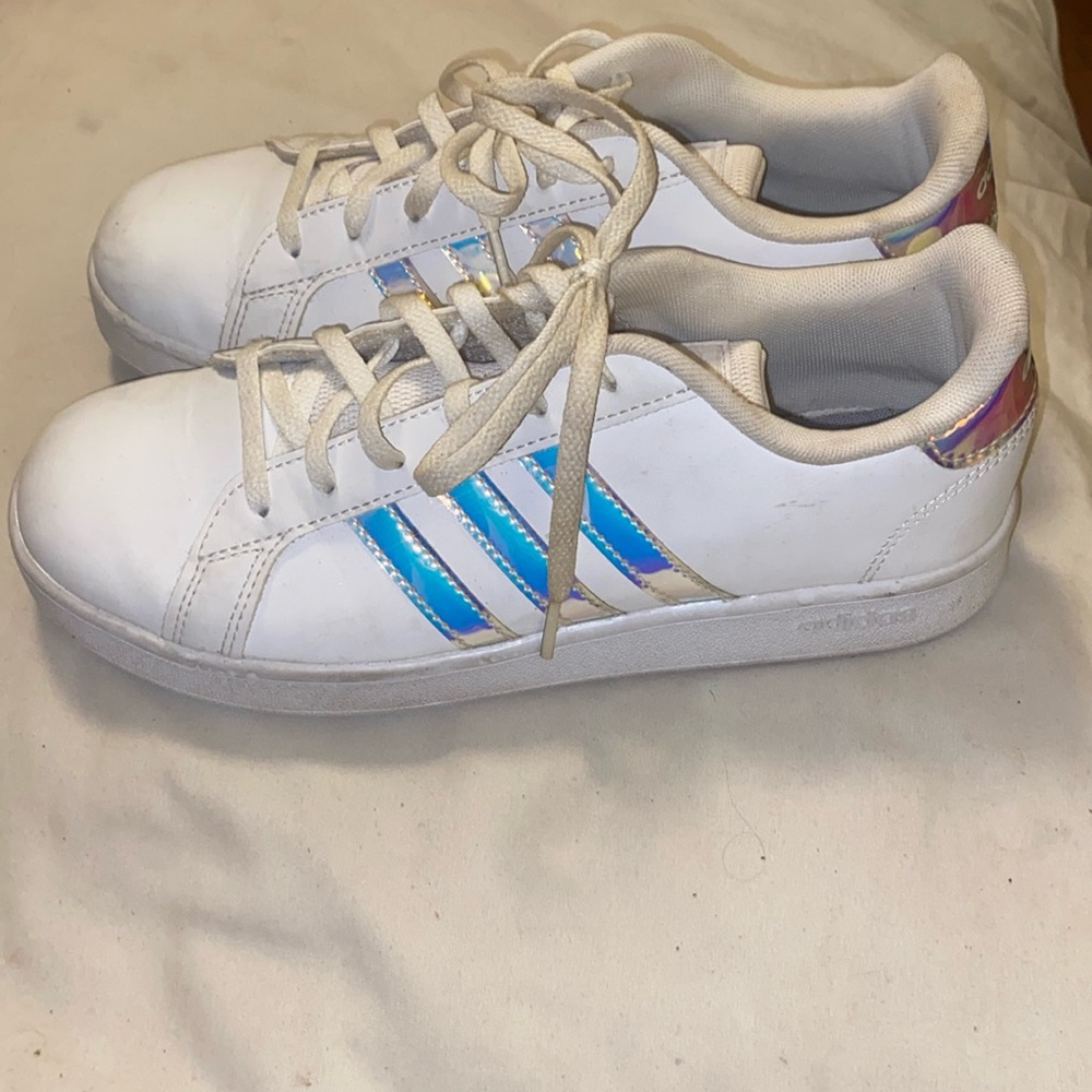White holographic Adidas. Size 5. Excellent condition only worn once.